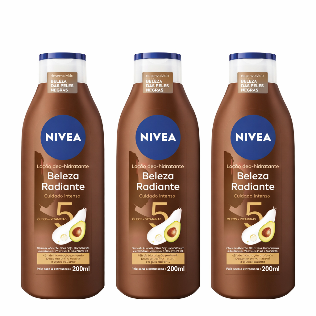 KIT NIVEA Hidratante Desodorante Beleza Radiante Cuidado Intenso 200ml - 3 unidades BBB 26