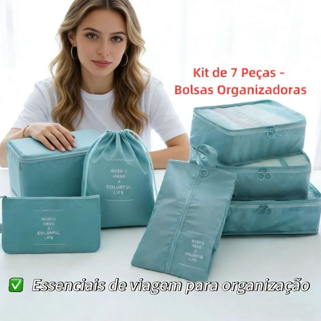 Kit de 7 Peças - Bolsas Organizadoras para Mala de Viagem, Roupas e Bagagem-Essenciais para casa em Oferta na Shopee