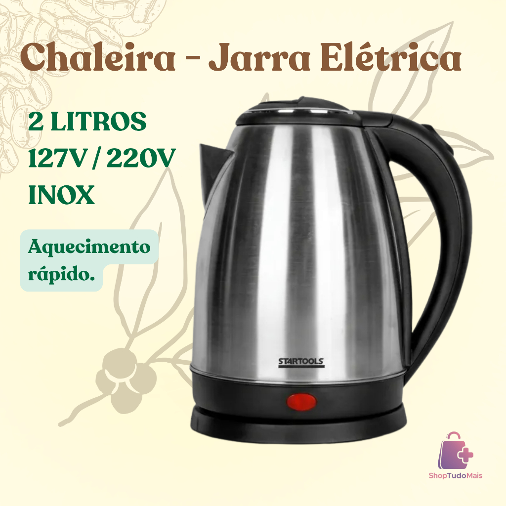 Chaleira Elétrica Inox Jarra 2L Rápida Segura Silenciosa 127V Ou 220V Aquecimento Eficiente Moderno