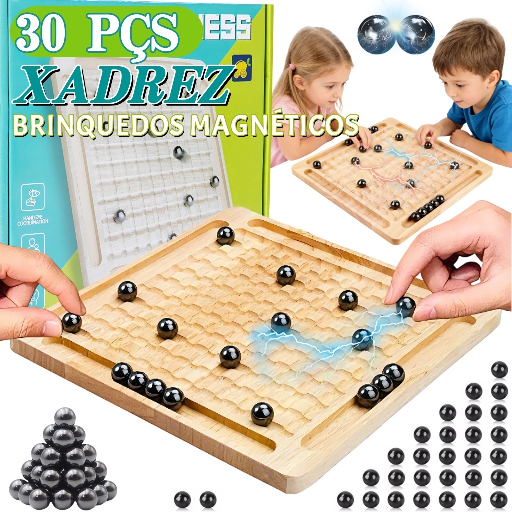 Xadrez Magnético De Jogo De Tabuleiro Xadrez Magnético De Madeira Portátil Infantil Brinquedo Educativo com 30 Peças