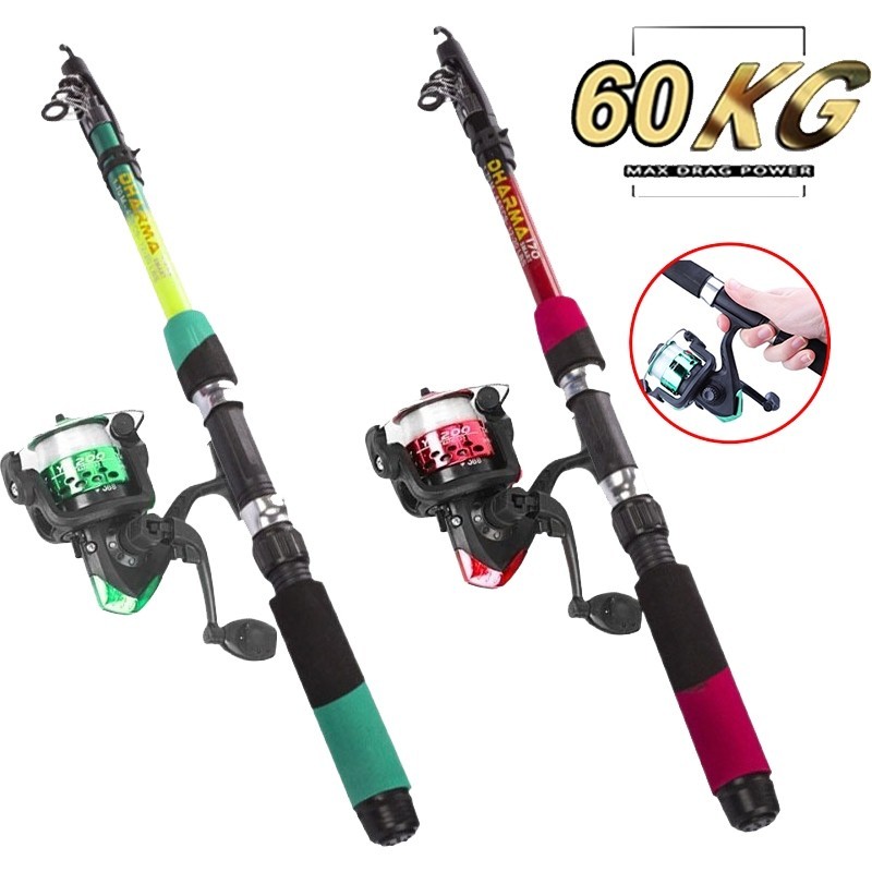 Kit 2 Barato Vara De Pescar +Molinete De Pesca Max Arraste 10kg 1.8M Resistente E Durável