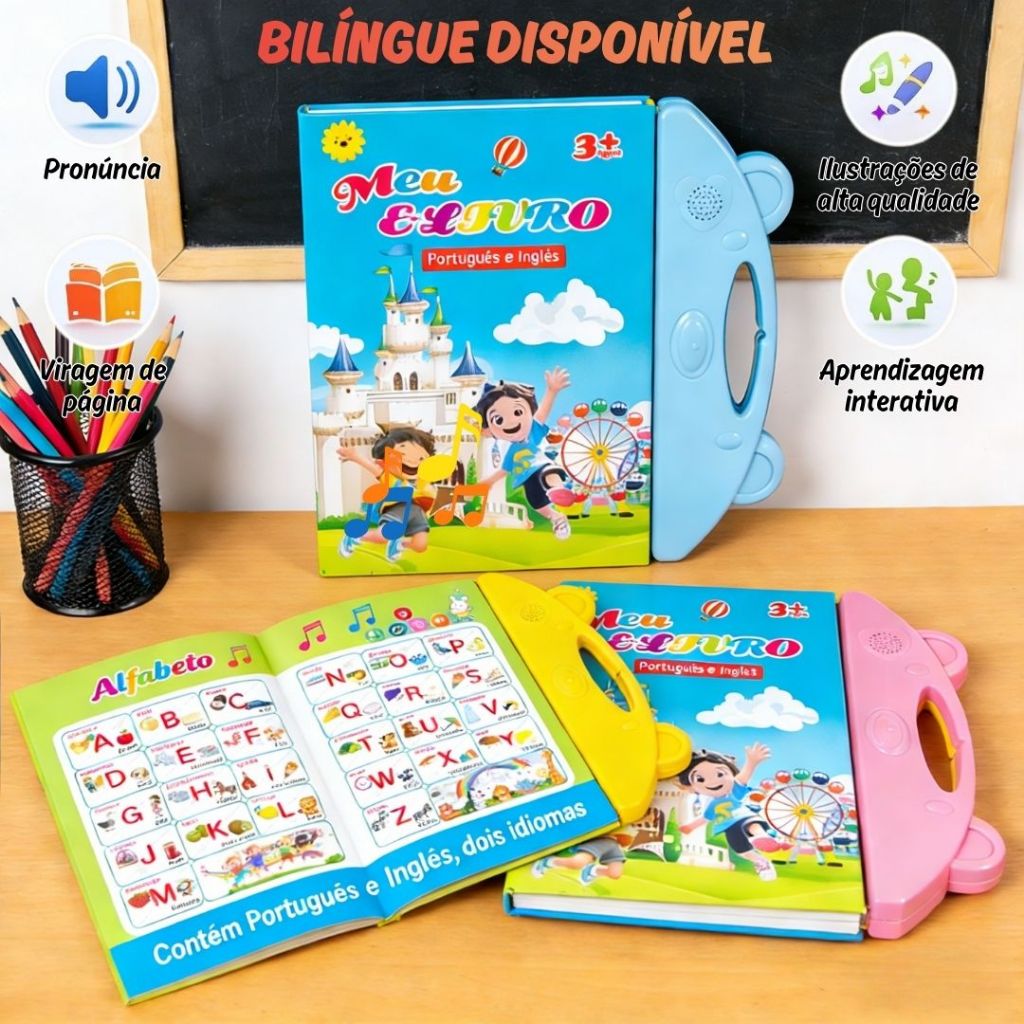 Livro Interativo com Som Bilingue Português/Inglês Multitemas - Toque com Som, Brinquedo Educativo e Presente Infantil em Oferta na Shopee