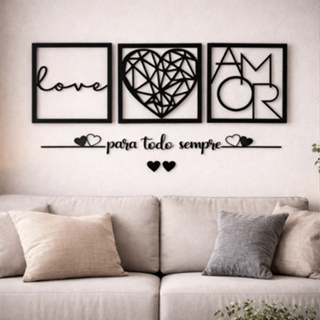 Kit 3 Quadros Cabeceira Love Amor Frase Para Todo Sempre Mdf Quadro Vazado Decorativo em Oferta na Shopee