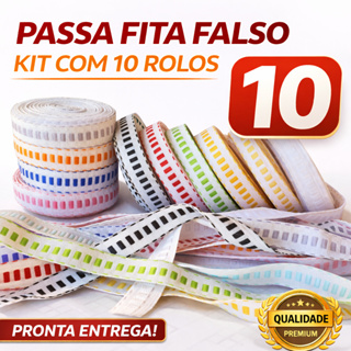 Kit até 10 Rolos Galão Passa Fita Falso com 10 Metros cada 100% Poliéster Cores Diversas - Aviamento em Oferta na Shopee