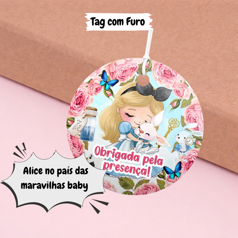 Tag Agradecimento | Princesas Cute Alice Baby | Tag Para Lembrancinhas I Tag Agradecimento Com Furo 5cm