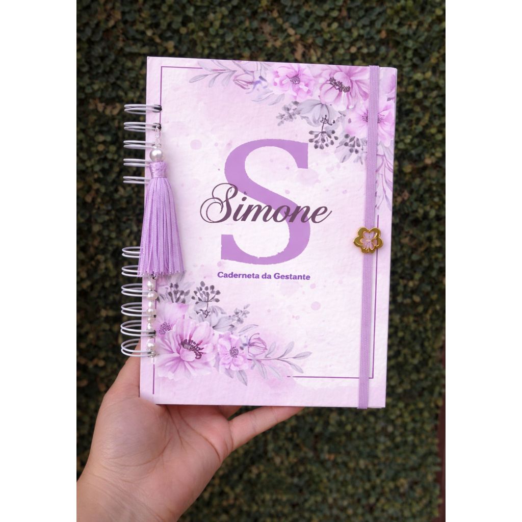 Caderneta da Gestante Personalizada – Capa Dura - Caderneta da Gestante Floral Lilás- Flor Roxa