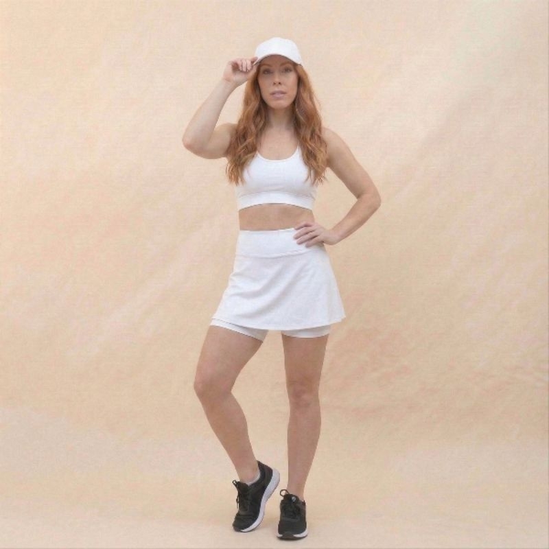 Conjunto Academia Feminino Top + Short Saia com Bolso Suplex Premium Cintura Alta