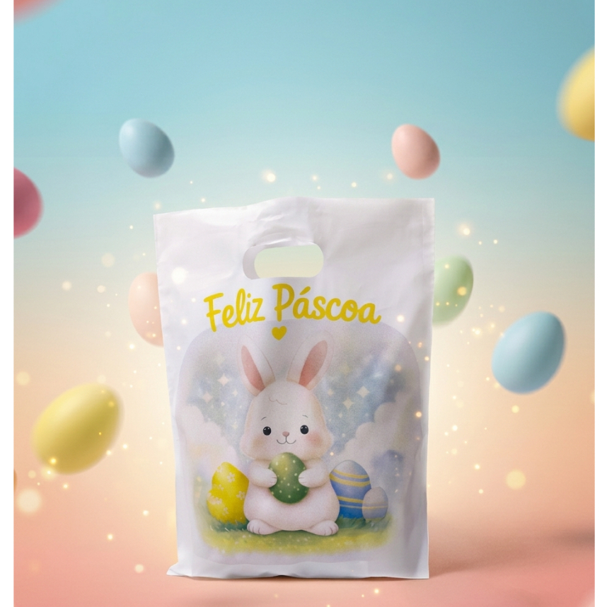 Sacolas Plástica 30x40 (50UN) - Frase Feliz Páscoa em Oferta na Shopee