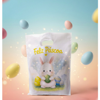 Sacolas Plástica 30x40 (50UN) - Frase Feliz Páscoa em Oferta na Shopee