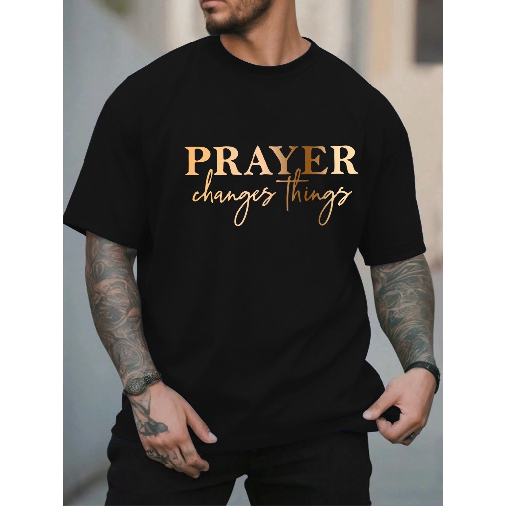 Camiseta 100% Algodão Oversized, Estampa Frase "A Oração Muda as Coisas", Gola Redonda, Manga Curta Envio Rapido