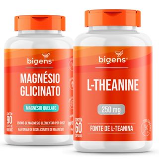 Kit 2x Magnésio Glicinato Quelato 350mg + L-Teanina 250mg Bigens | Sono, Relaxamento e Foco em Oferta na Shopee