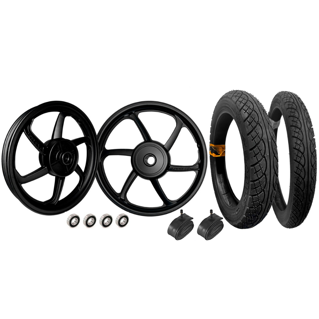 Par De Roda Aro Calha Folha Jante Liga Leve 6 Palitos Biz 100 1998/2005 C/Rolamento+Pneus