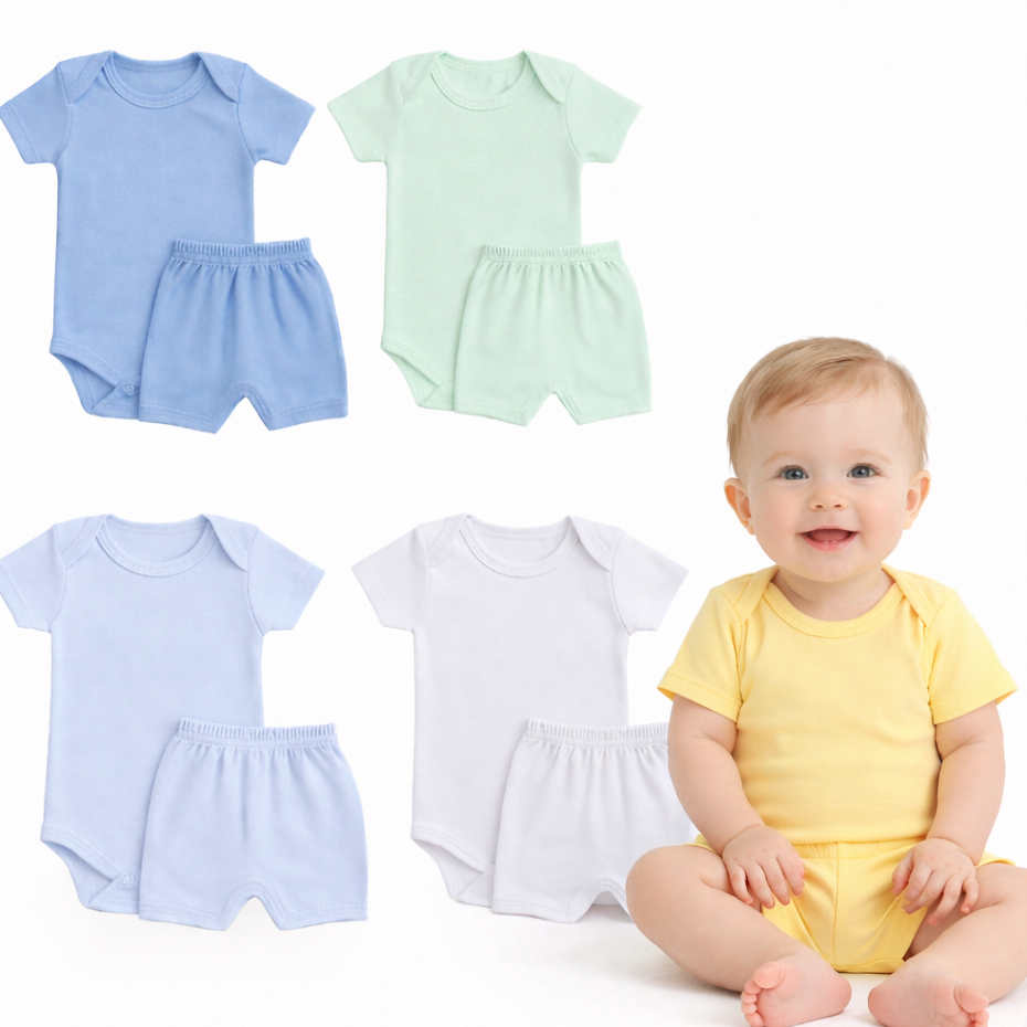 kit 4 peças Body + Shortinhos  Menino Manga Curta verão para bebe infantil tapa fralda
