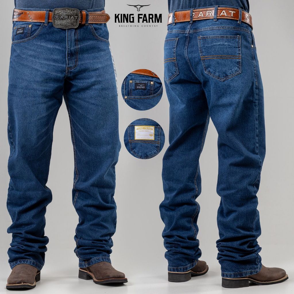 Calça country laço jeans montaria jeans grosso masculina King farm