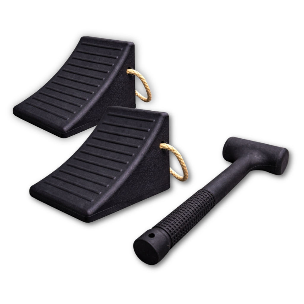 Kit 2 Calços Pvc + Martelo De Borracha Para Pneu Caminhão