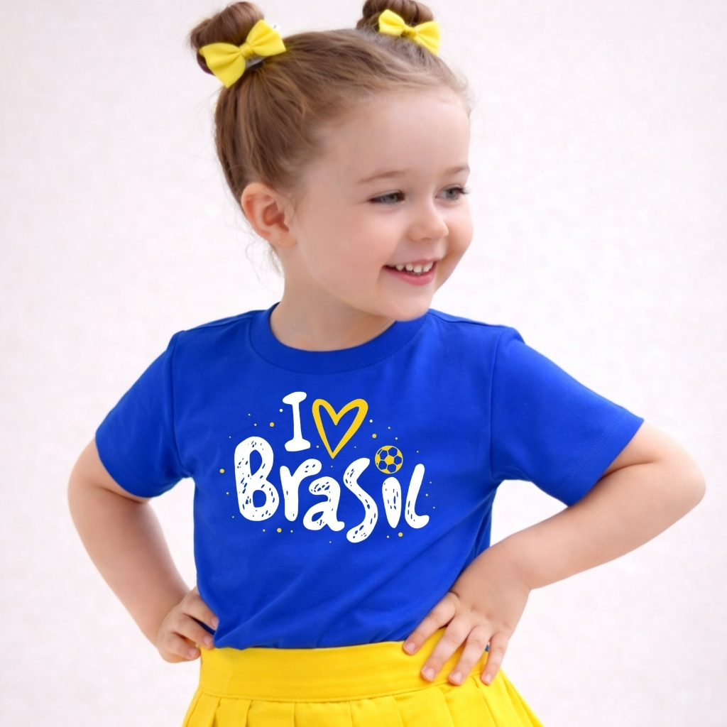 Camiseta Infantil Menina Brasil Amor Seleção brasileira Hexa Copa do Mundo Blusa Juvenil Premium