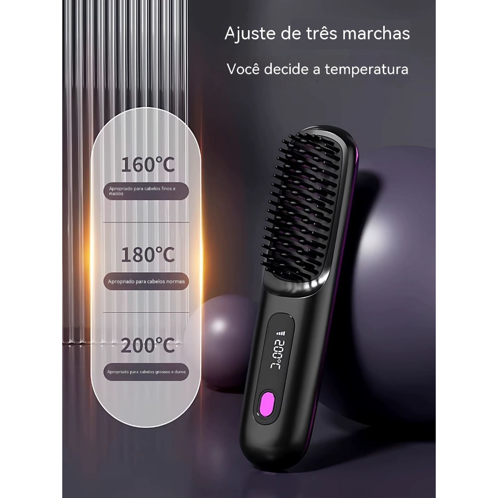 Nova chapinha de cabelo sem fio, com visor digital, recarregável, mini chapinha portátil p...