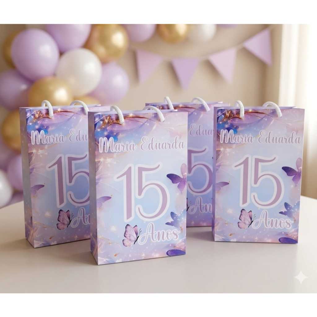 Sacolinha Surpresa Personalizada P- Lembrancinha Festa Infantil- Envio Rápido 15 anos Jardim Borboletas pegue e monte