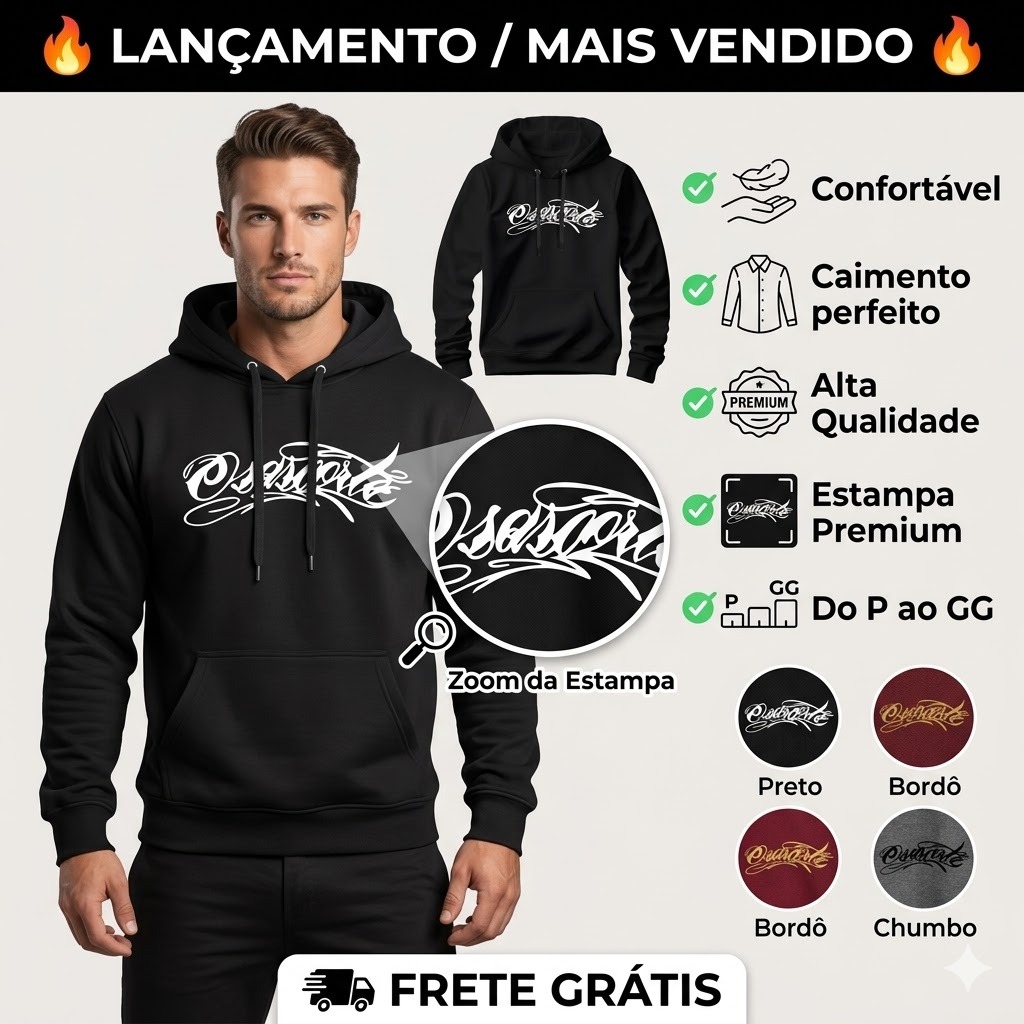 Moletom Blusa de Frio Osascorte Osaco Grau Blusa Flanelado Canguru | Agasalho | Frio | Inverno