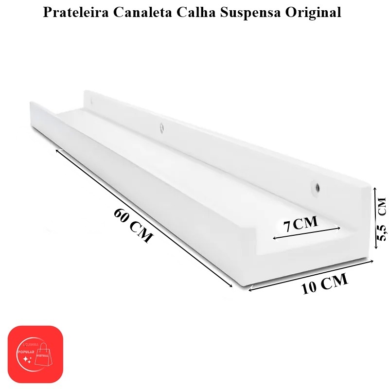 🔥Kit 2 Prateleira Canaleta 60x10 cm MDF Branco – Porta Temperos, Esmaltes, Quadros e Livros Decorativa