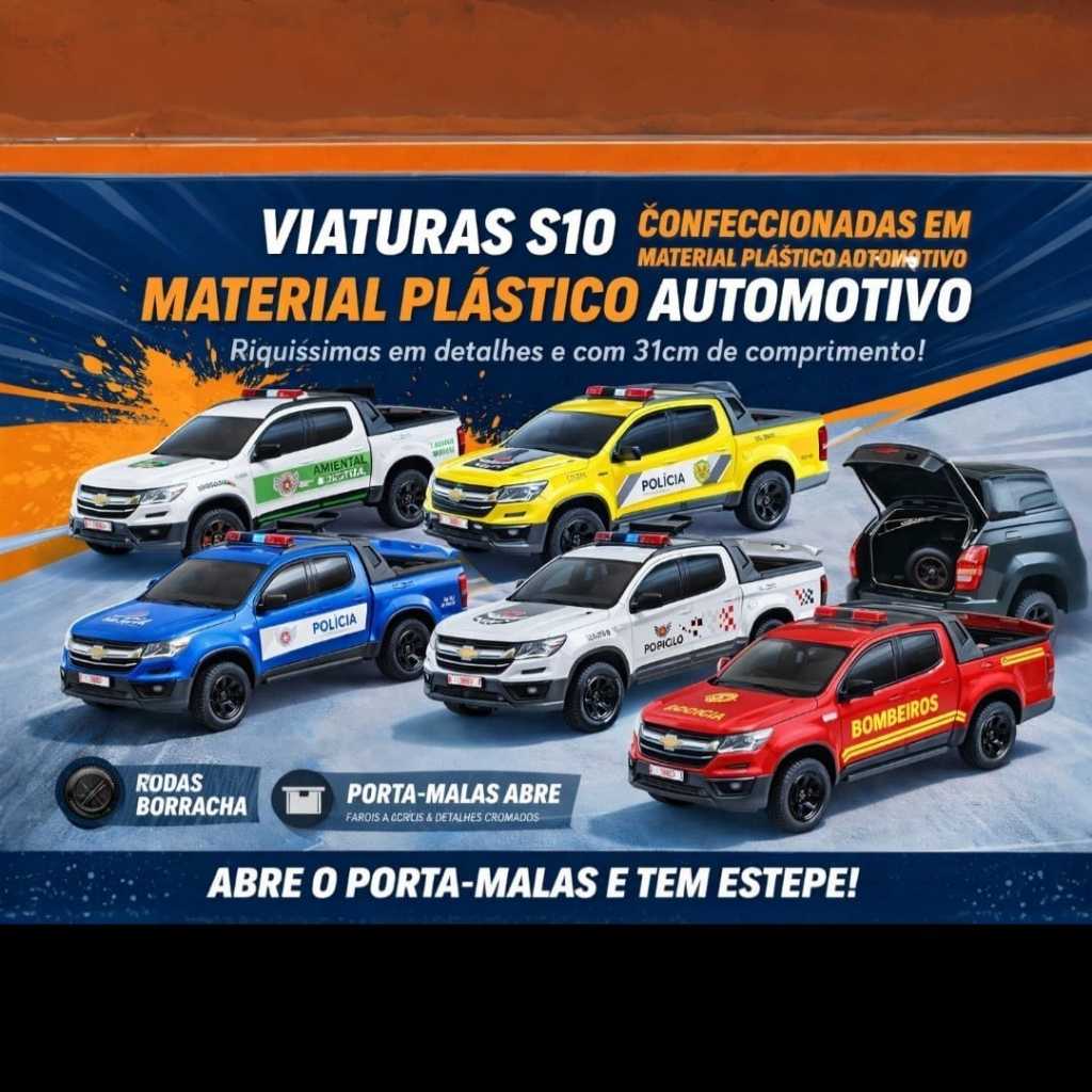 Carrinho Miniatura Caminhonete Pick-Up S10 Viatura dos Estados SP, RJ, PR, MG e Ambiental
