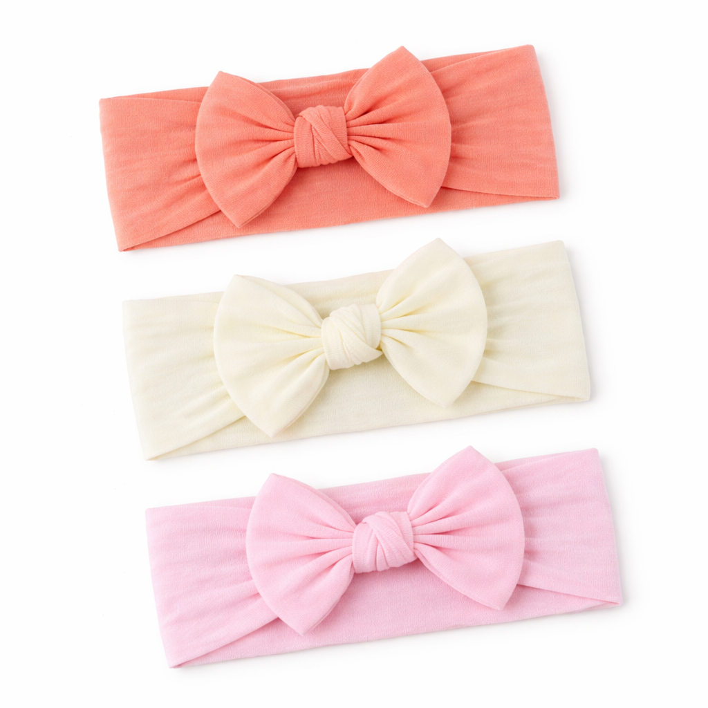 Kit 5 Faixas Bebê Turbante Meia de Seda com Laço Cores Sortidas Infantil maternidade enxoval