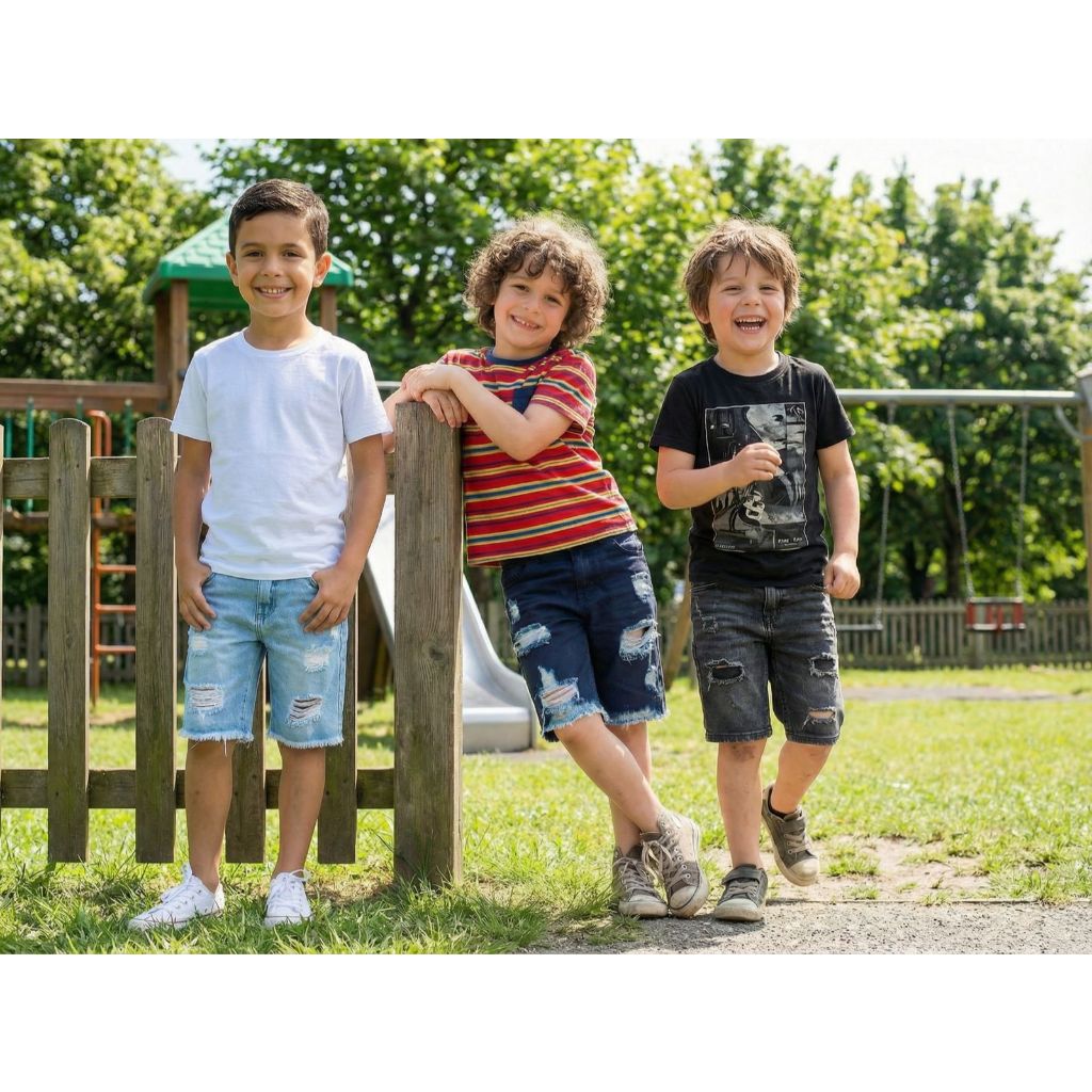 Bermuda Jeans Infantil Masculina Rasgada Estilo Jovem Conforto Total