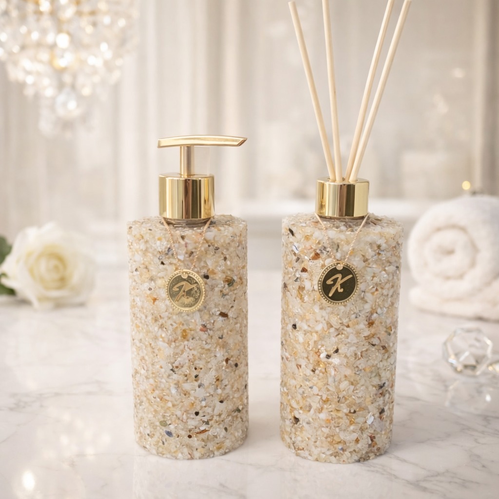 Kit vidro aromatizador sabonete liquido saboneteira luxo em pedra quartzo decoração banheiro lavabo