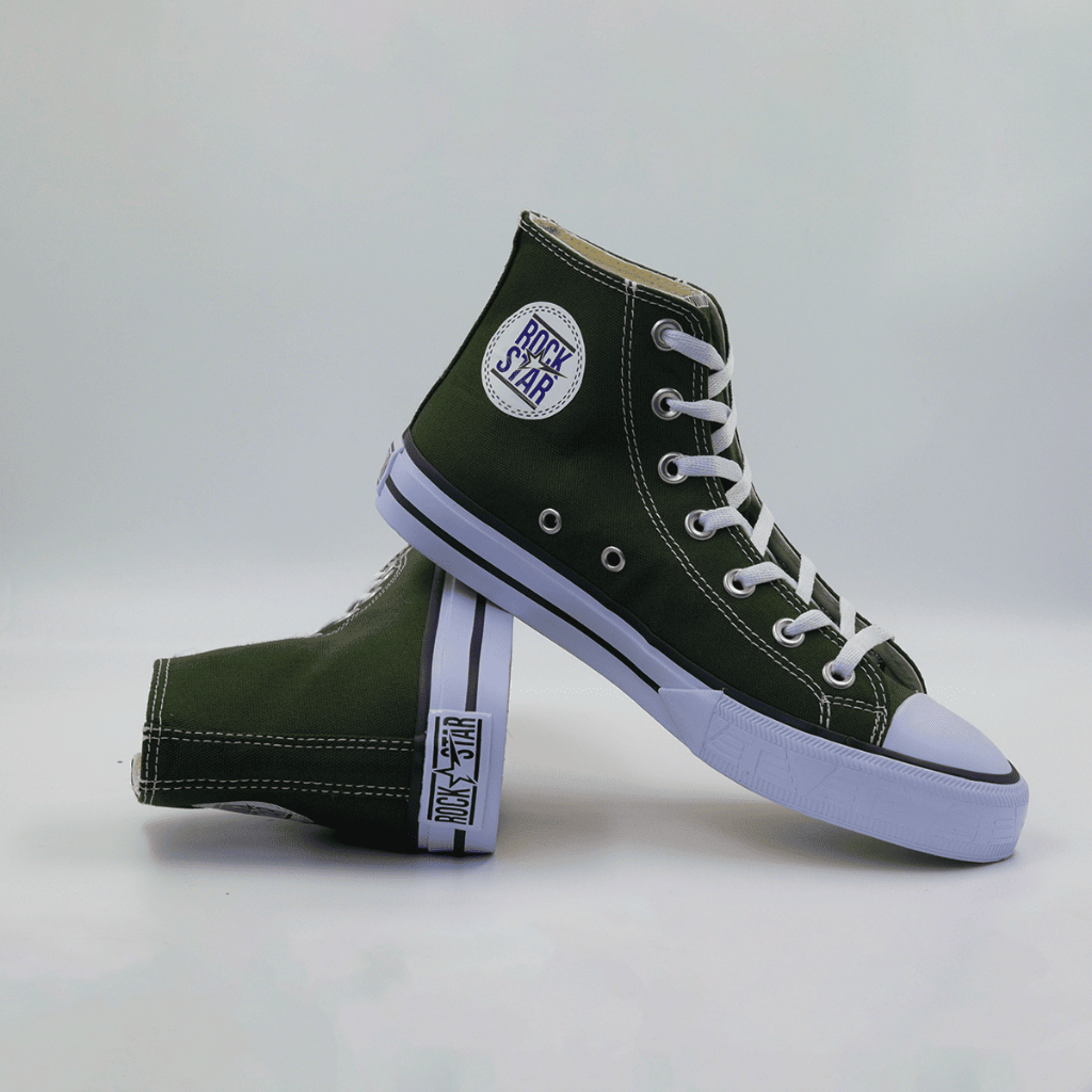 Tênis Feminino E Masculino Verde Militar Cano Alto Rock Star Tradicional Tecido Premium Confortável em Oferta na Shopee