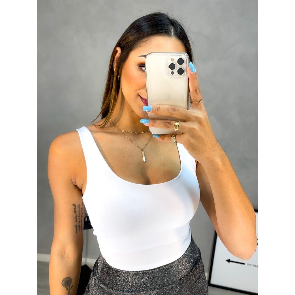Top Cropped Regatinha Liso  Alça Grossa em Oferta na Shopee