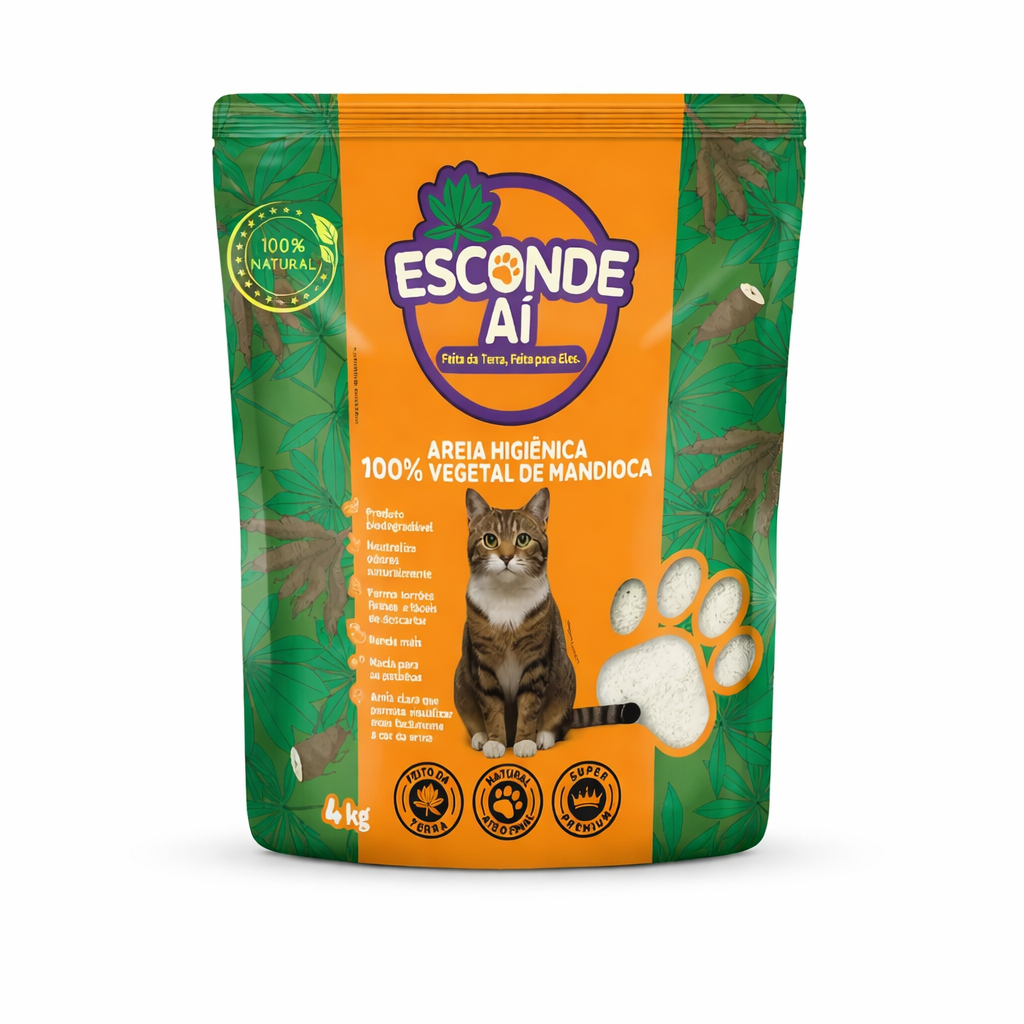 AREIA P/ GATO ESCONDE AI BIODEGRADAVEL MANDIOCA NATURAL 4KG