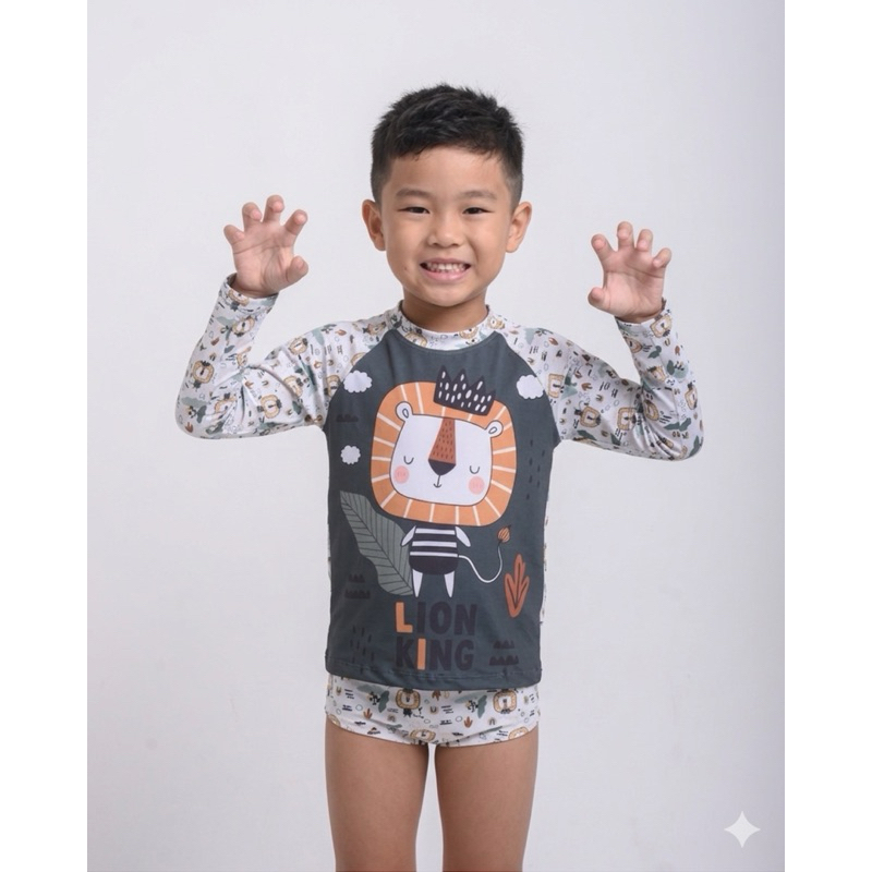 Conjunto Praia Infantil Menino Proteção UV Manga Longa + Sunga Roupa de Banho Infantil
