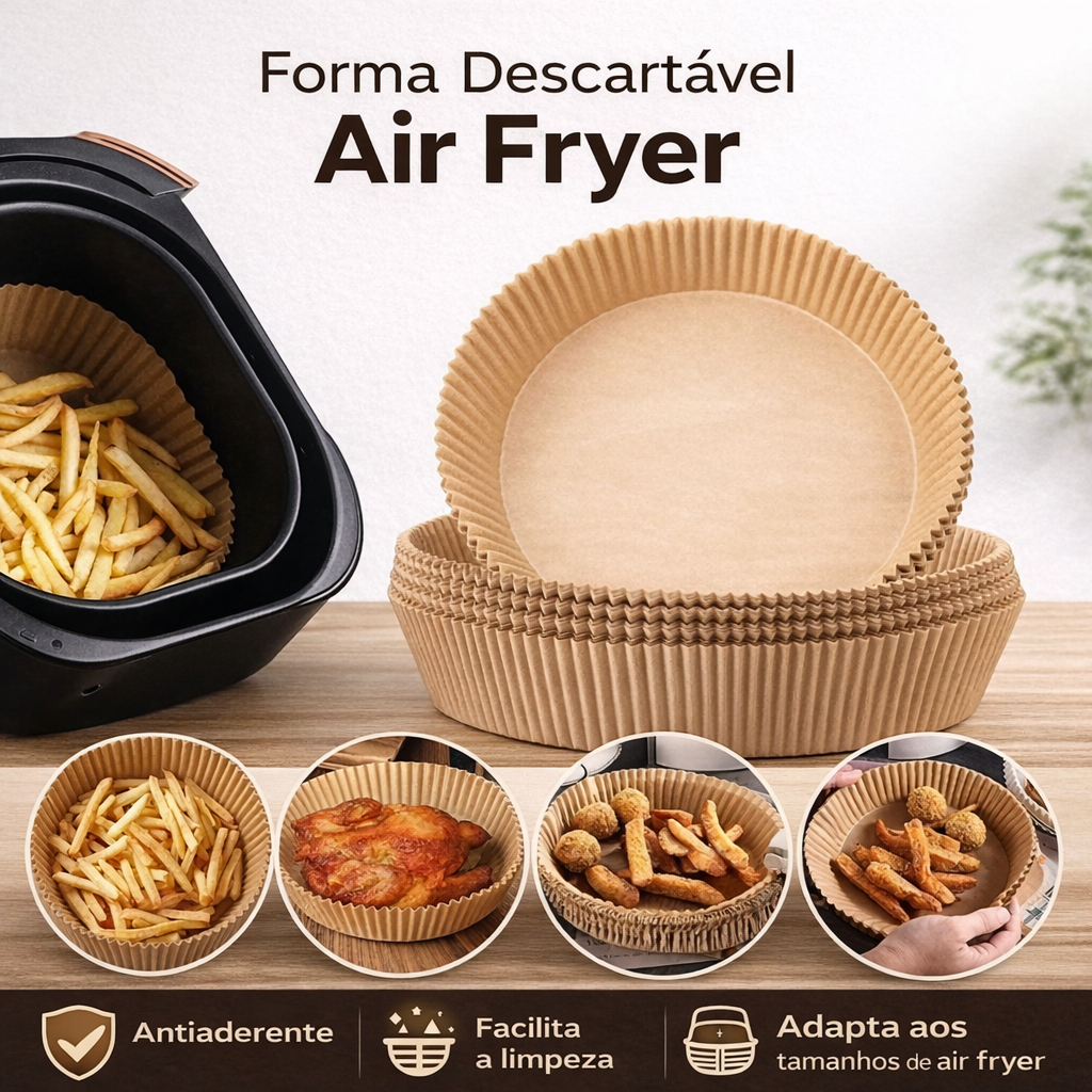 Forma Air Fryer Papel Descartavel Antiaderente Forro Fritadeira Protetor Cozimento Refil Premium