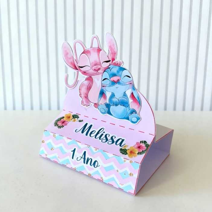 Porta bis duplo stitch e angel personalizado para festa infantil, lembrancinha de aniversario, caixinhas.