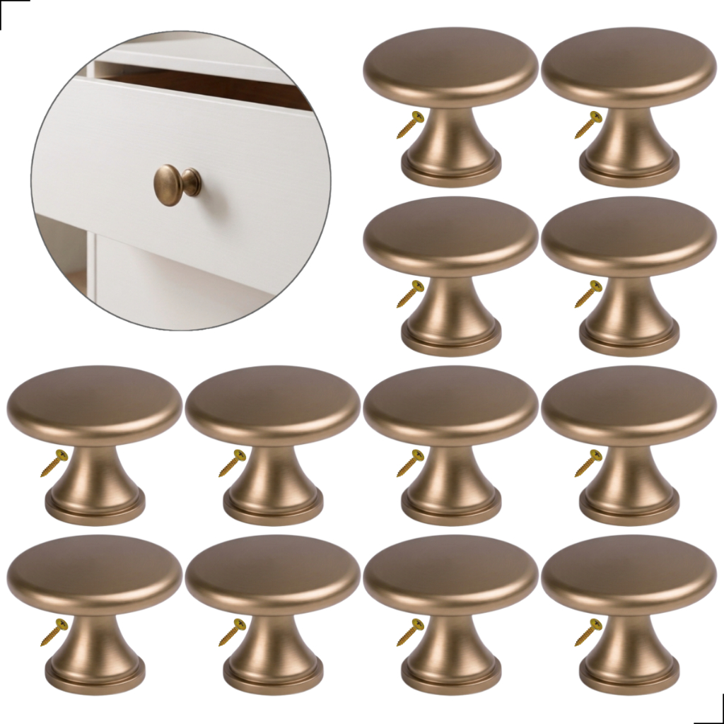 Kit 12 Puxador Móveis Gaveta Cômoda Armário Roupeiro Rack - Champagne - Ponto Redondo em Oferta na Shopee