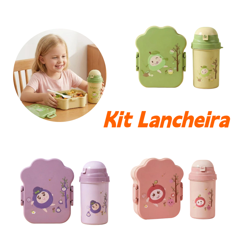 Kit Lanche Infantil Escolar Marmita com Colher + Garrafa 500ml Caixa de Lanche em Oferta na Shopee