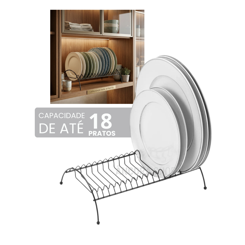 Escorredor Organizador de Pratos Seca Louças Organizar Armário com Capacidade de Até 18 Pratos Arthi