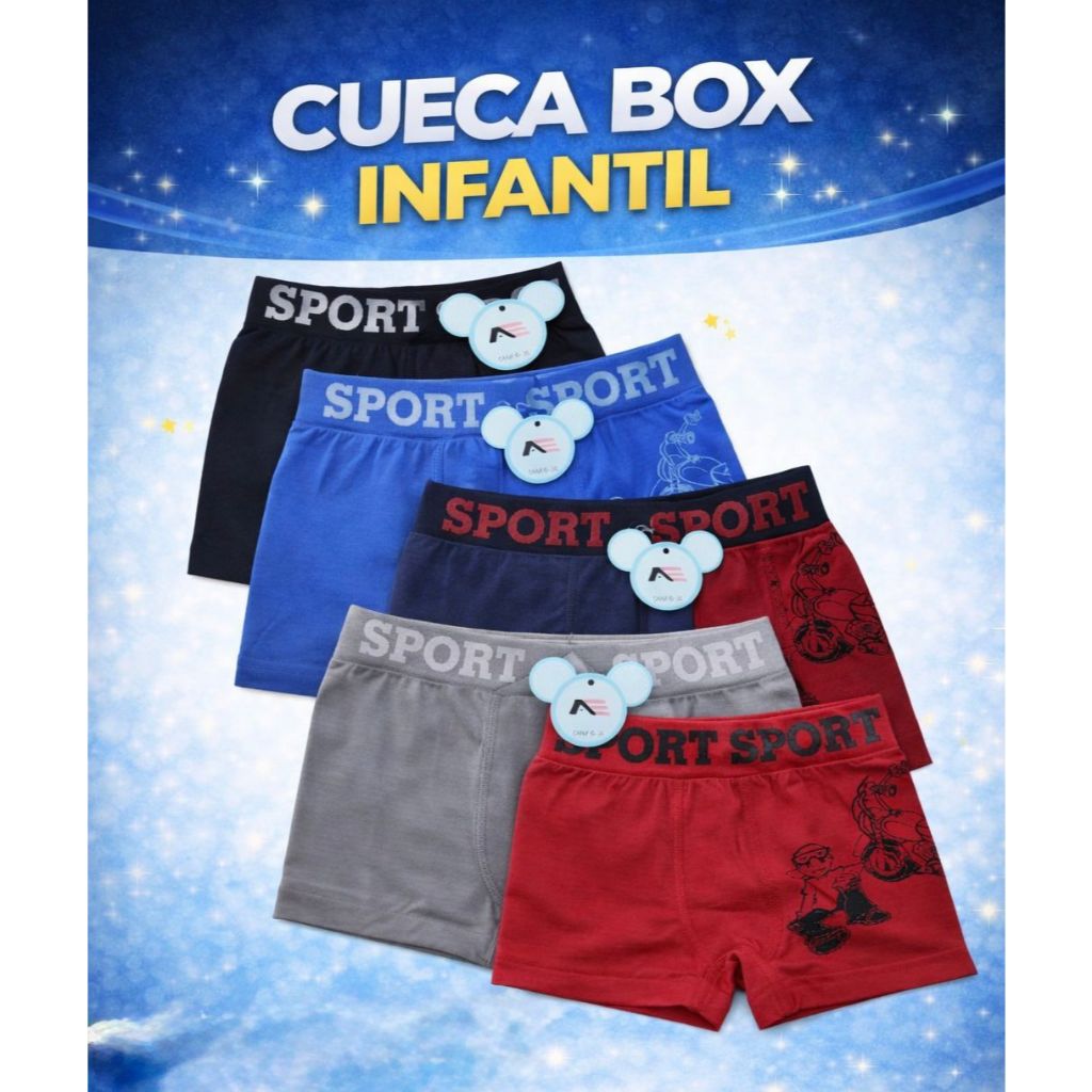 Cueca Boxer Infantil Sem Costura | Kit com 12 Unidades Cueca Boxer Infantil Sem Costura | Kit com 12 Unidades