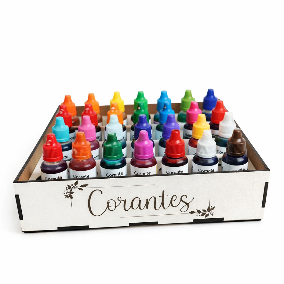 Caixa Porta Corantes Culinários em MDF Branco com 20 Nichos Organizadores