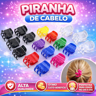 Kit com 12 piranhas tridente prendedor de cabelo cores preta e transparente