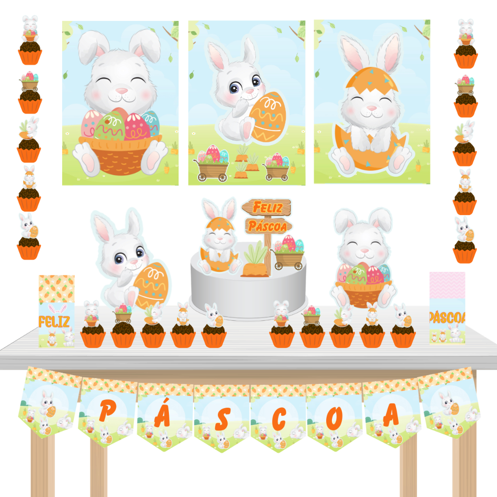 KIT festa - Kit só um Bolinho Páscoa Coelho da Páscoa Aniversários Aniversário Mêsversários Mêsversário
