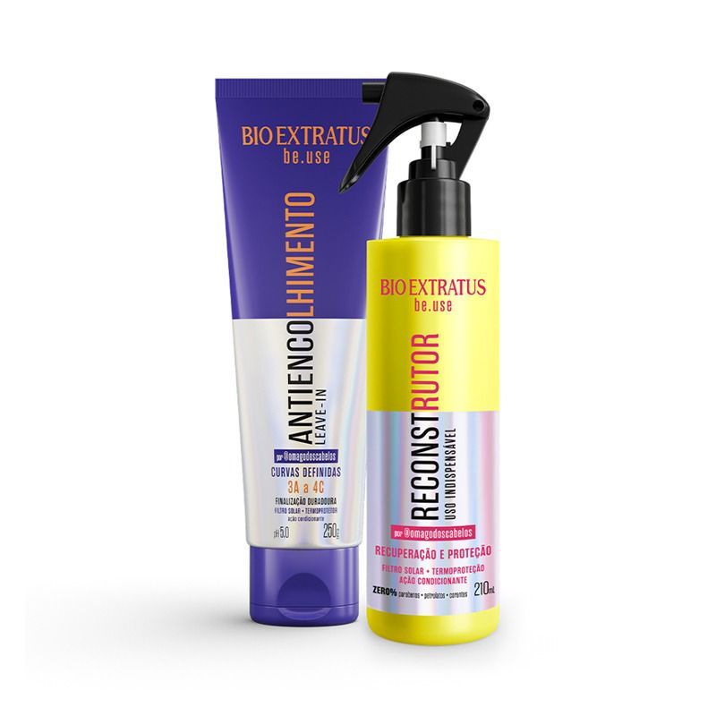 Kit Bio Extratus Be Use Antiencolhimento + Reconstrutor Leave-in Finalizador Curvas - Proteção Térmica
