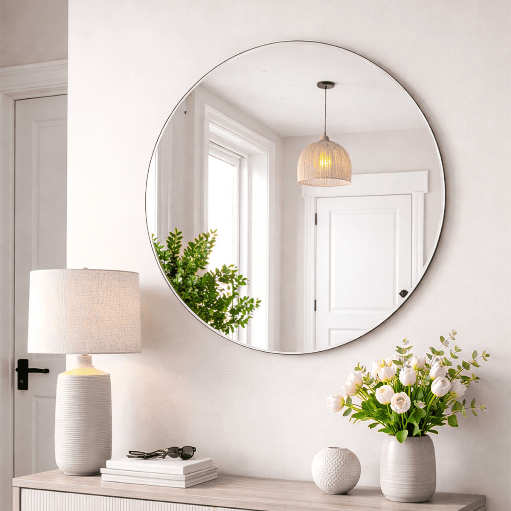 Espelho Redondo Decorativo Lapidado Vidro 60cm 50cm 40cm 30cm Sala Quarto Banheiro Hall em Oferta na Shopee