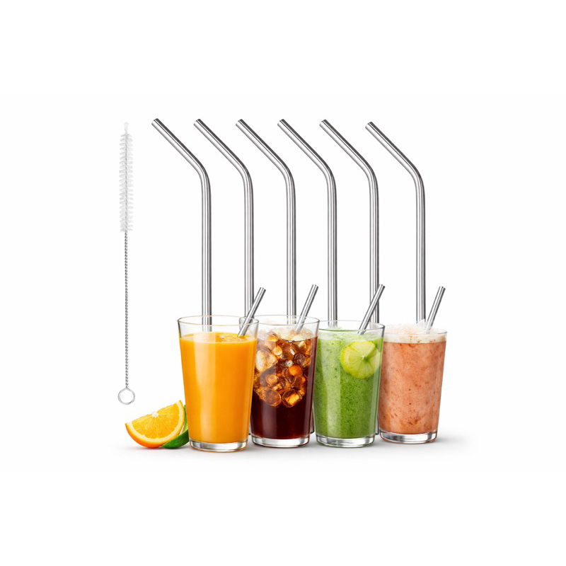 Kit 12  Canudos Inox Reutilizável 21cm + Escova de Limpeza | Canudo de Metal Sustentável