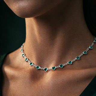 Choker Corações Pedra Verde Água em Prata 925 Gargantilha Feminina Elegante em Oferta na Shopee