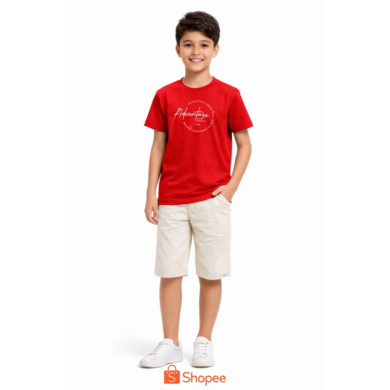 Conjunto Infantil Masculino Ioluig Vermelho Adventure + Bermuda Bege Tamanho 12
