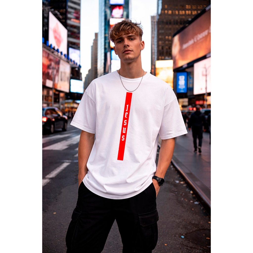 Camiseta Masculina Oversized Branca Estampada Jesus Streetwear Algodão Premium Confortável Moda Urbana