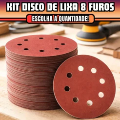 Kit Disco De Lixa Com Velcro Circular 8 Furos Para Lixadeira Madeira Metal Massa Corrida - 5" 125mm