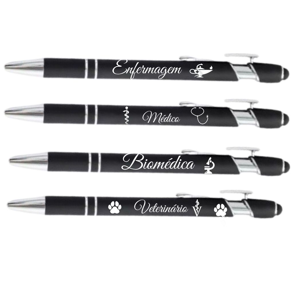 Kit 5 Canetas Touch Metal Personalizadas A Laser Nome Logo Marca Celular Sua Assinatura
