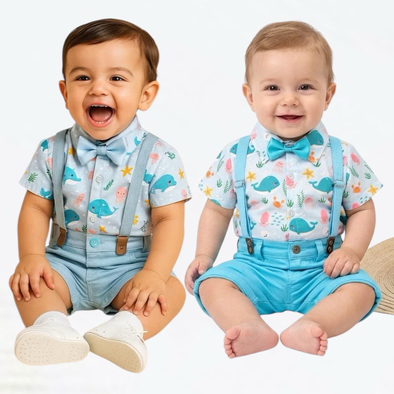 Conjunto Menino tematico aniversário fundo do mar (mudamos a tabela de medidas) menino em Oferta na Shopee